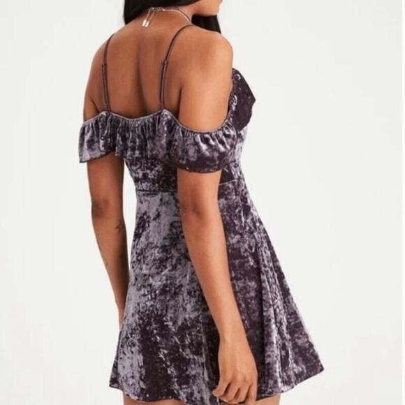 American Eagle AE Crushed Velvet Ruffle Mini Dress - Picture 2 of 13